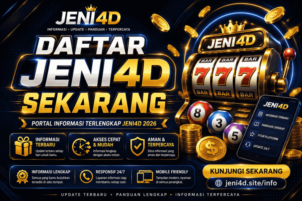 Banner JENI4D 2026 menampilkan portal informasi digital dengan desain modern, akses cepat, panduan lengkap, dan fitur platform responsif untuk pengguna.