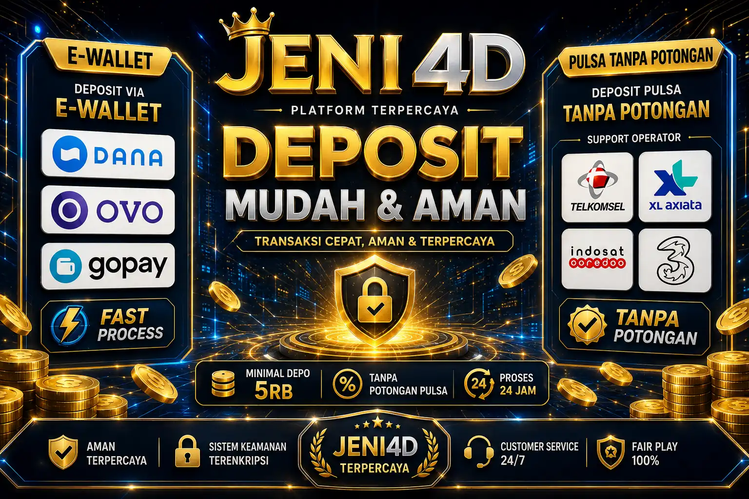 Deposit pulsa tanpa potongan dan deposit e-wallet dengan proses cepat dan aman.