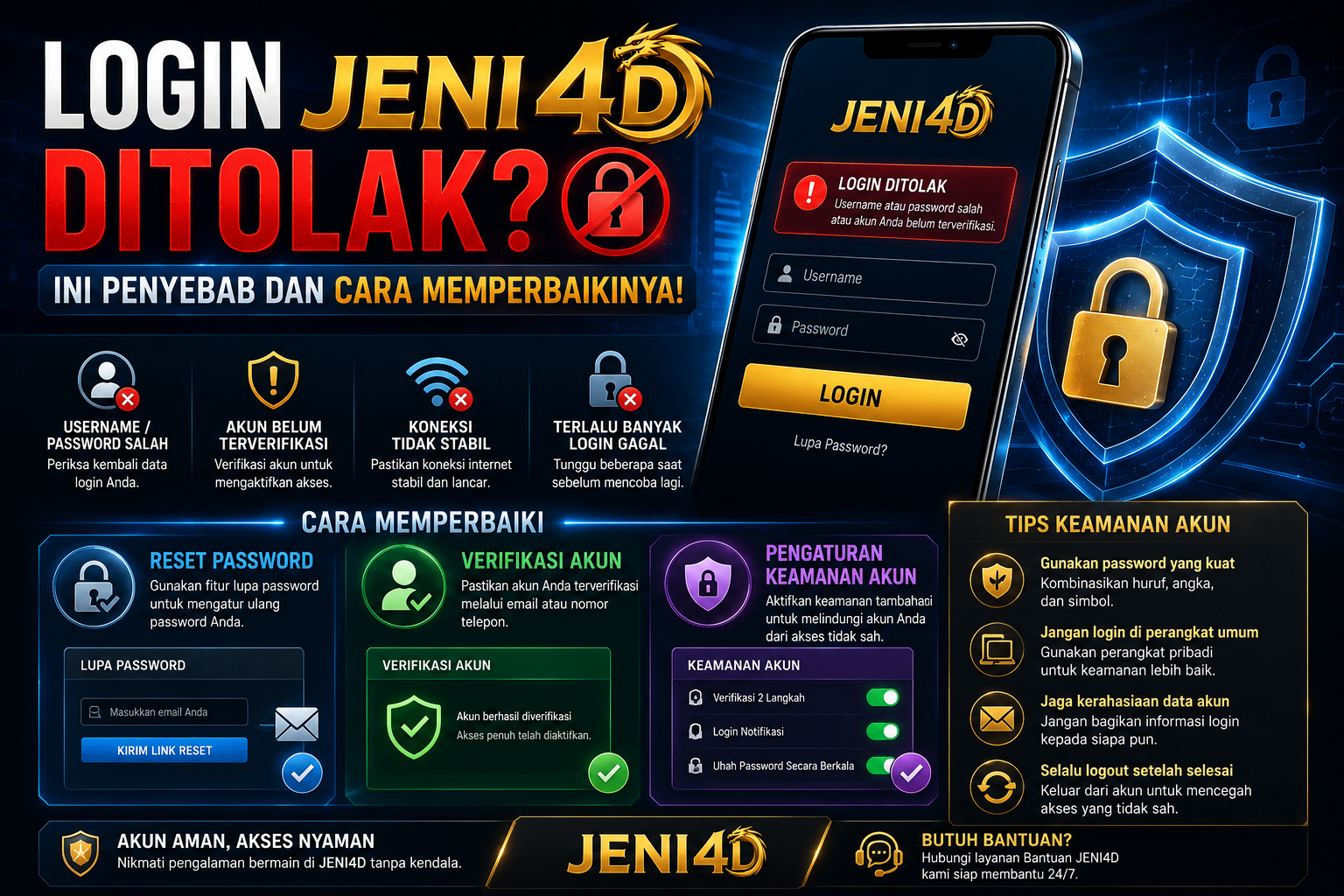 Login JENI4D ditolak karena password salah, akun belum terverifikasi, atau masalah keamanan akun beserta cara memperbaikinya.