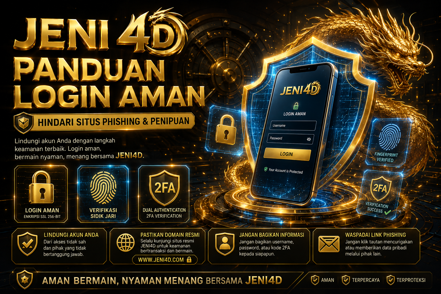 Panduan Login aman JENI4D dengan perlindungan anti phishing, verifikasi 2FA, dan keamanan akun pengguna.