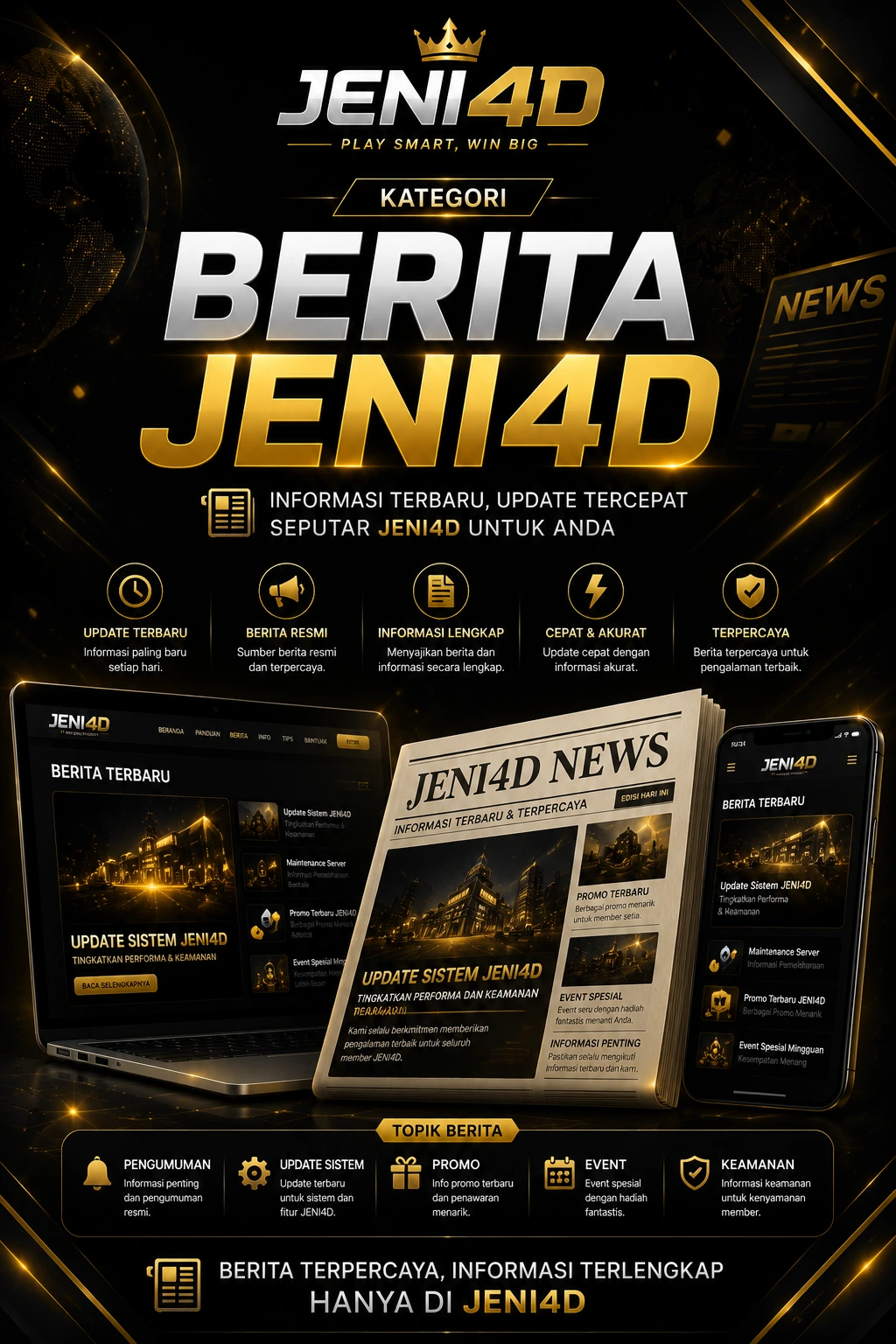 Berita JENI4D terbaru berisi informasi terkini, update sistem, pengumuman resmi, promo, dan artikel informatif untuk pengguna