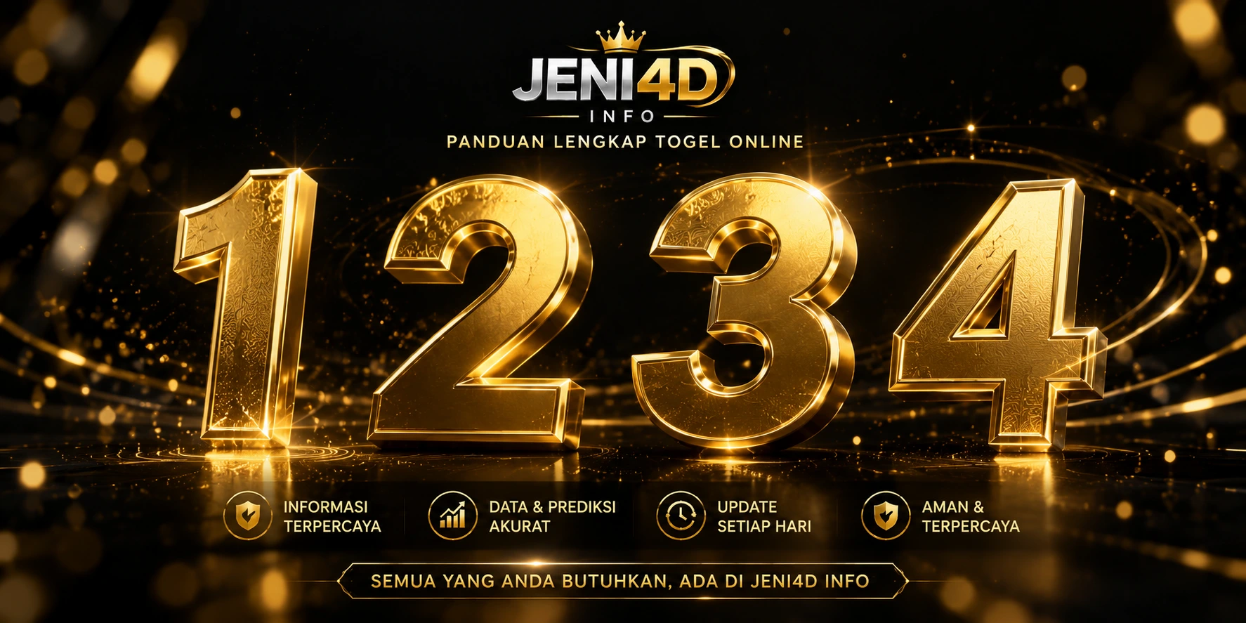 Panduan jenis taruhan 2D 3D dan 4D di JENI4D Info dengan ilustrasi angka emas digital dan informasi lengkap mengenai format permainan togel online.